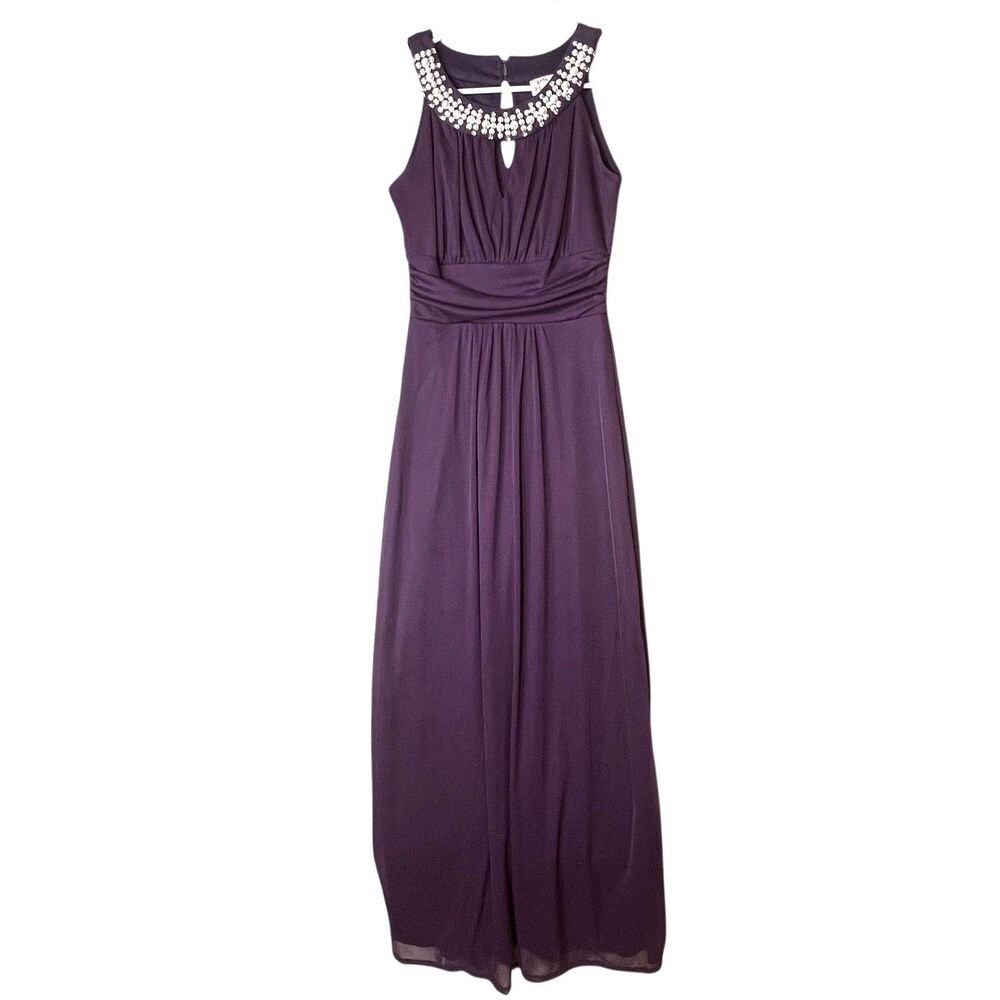 Sweet Storm Maxi Dress Womens Small Purple Beaded Chiffon Prom Party Gown Formal - Picture 2 of 8